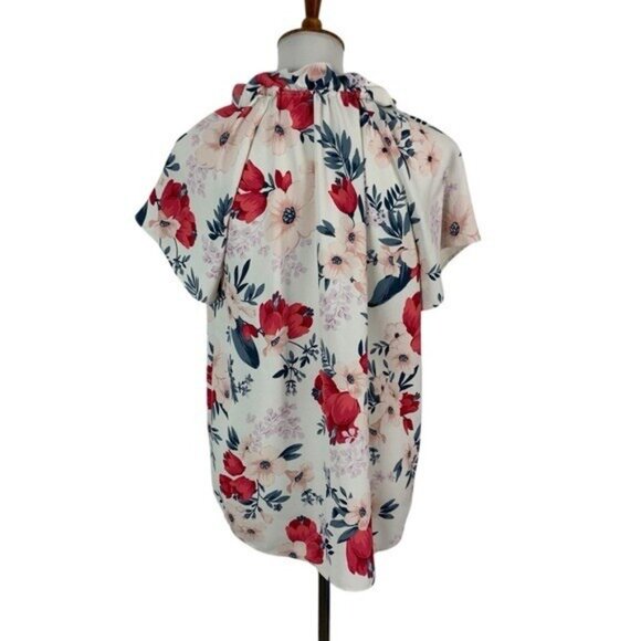 Ann Taylor Blouse Medium Floral Short Sleeve Career Workwear Chic - Picture 4 of 5